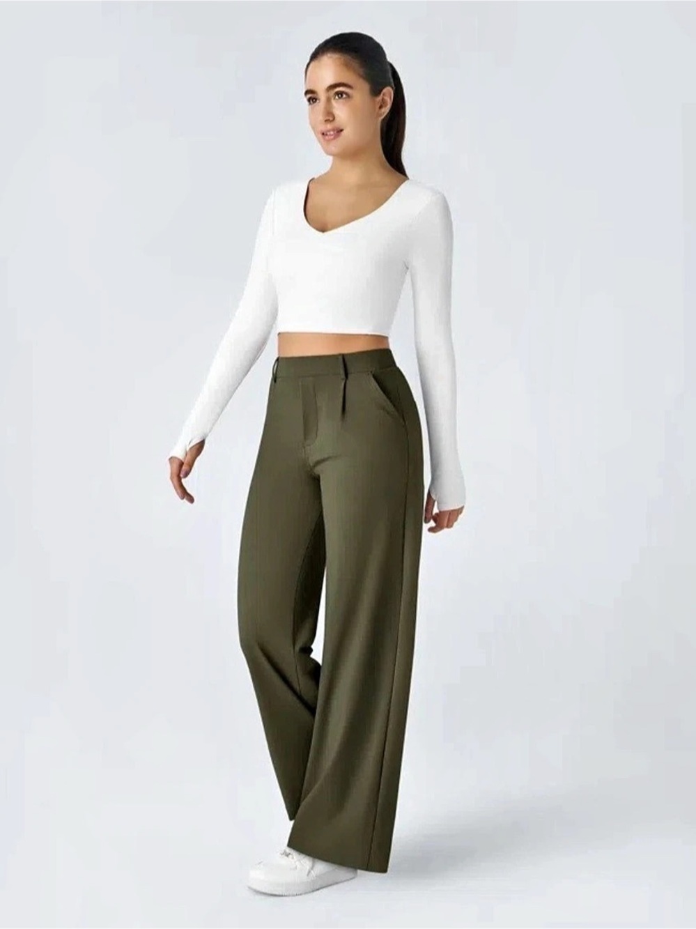 Halara Wide Leg Pants in Green Size Medium TALL New with cut tags